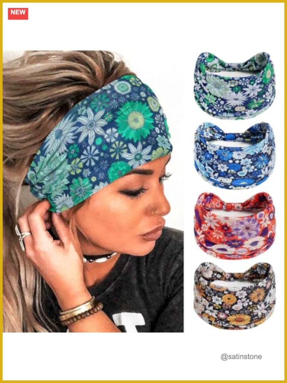 Wide Boho Floral Stretch Headbands Knotted Turban Hair Wraps Yoga Running